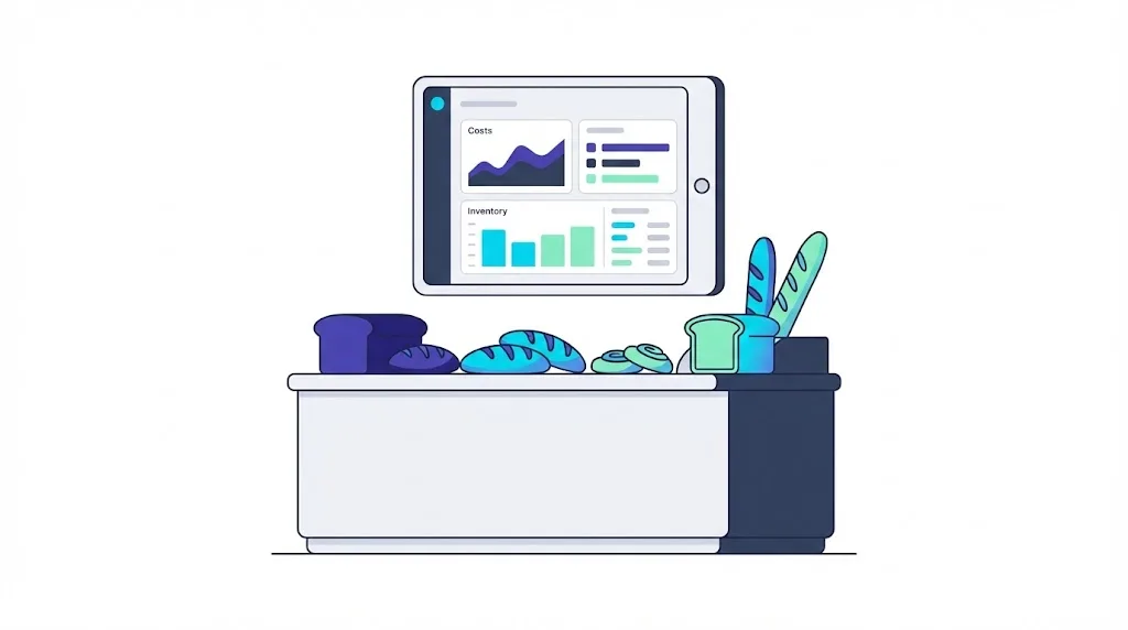 Administración de panadería en Chile con control de costos de producción, insumos y tablet con inventario