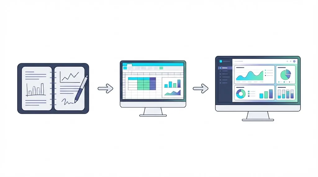 Comparación entre cuaderno, Excel y software para cumplir la ley de datos en Chile